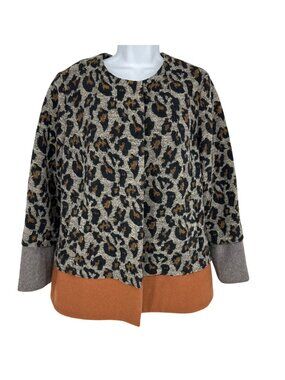 Logo Lori Goldstein Leopard Print 2 Snap Closure Jacket Contrast Hem Size 10